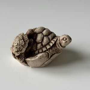 Decorative Stone Turtle With Baby On Shell - Coastal Mini Figurine
